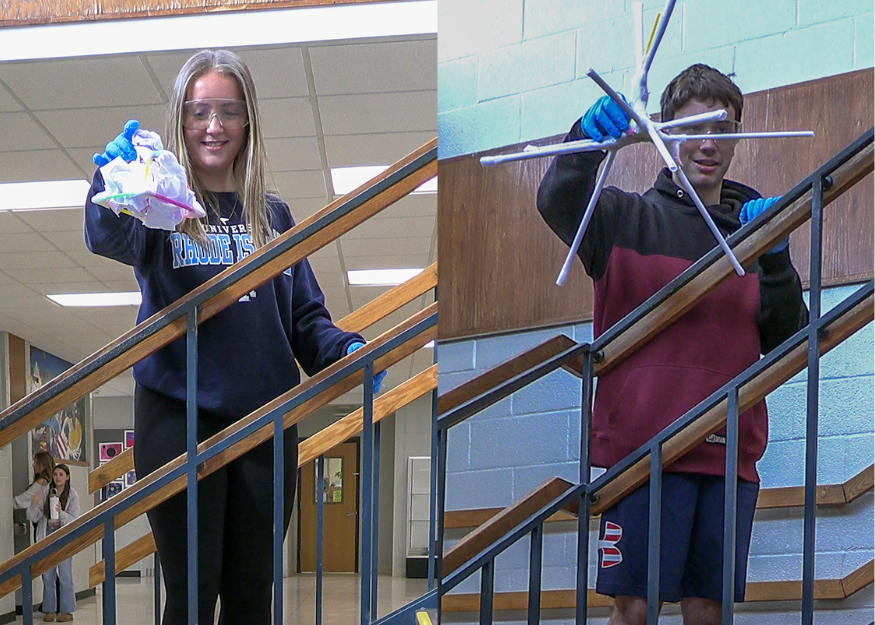 Students drop eggs for Physics calss